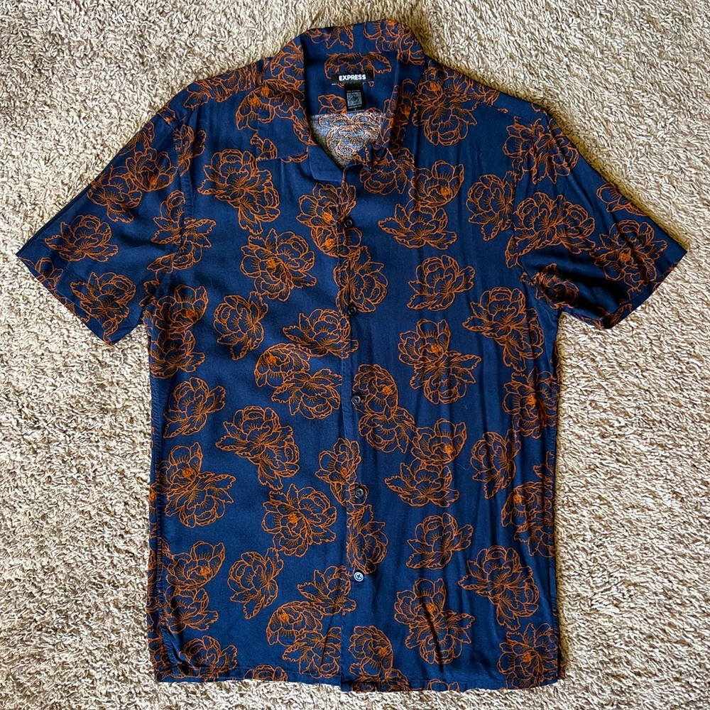Express Floral Rayon Short Sleeve Shirt Size Small